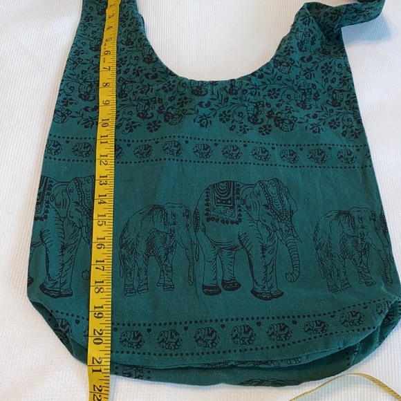 Green Printed Crossbody Shoulder Hippie Boho Messenger Cotton Bag - Picture 11 of 13